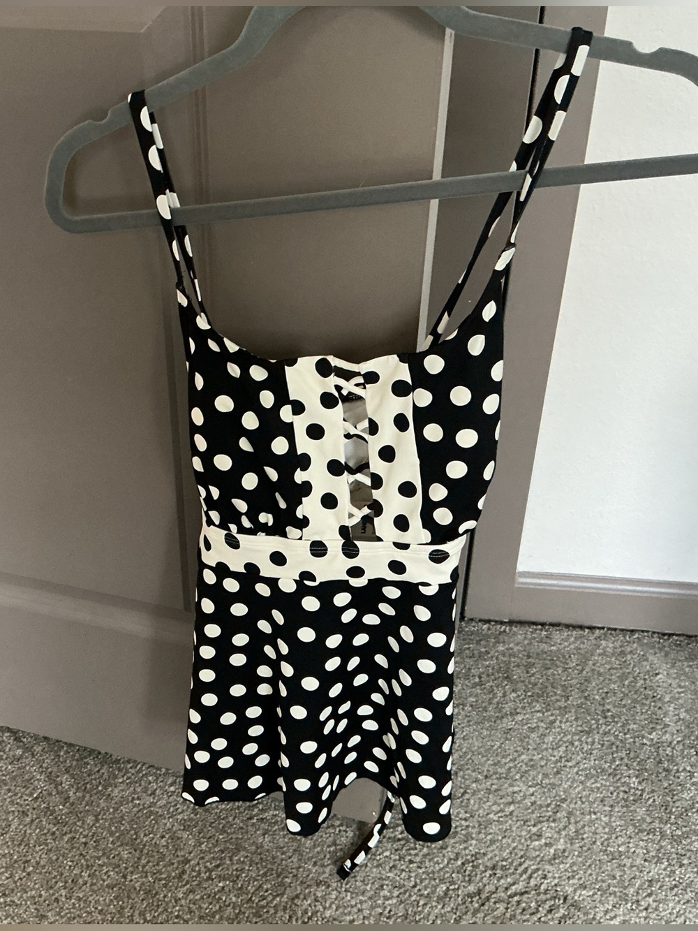 Lands' End White and Black Polka Dot tankini top Size 14 NWOT